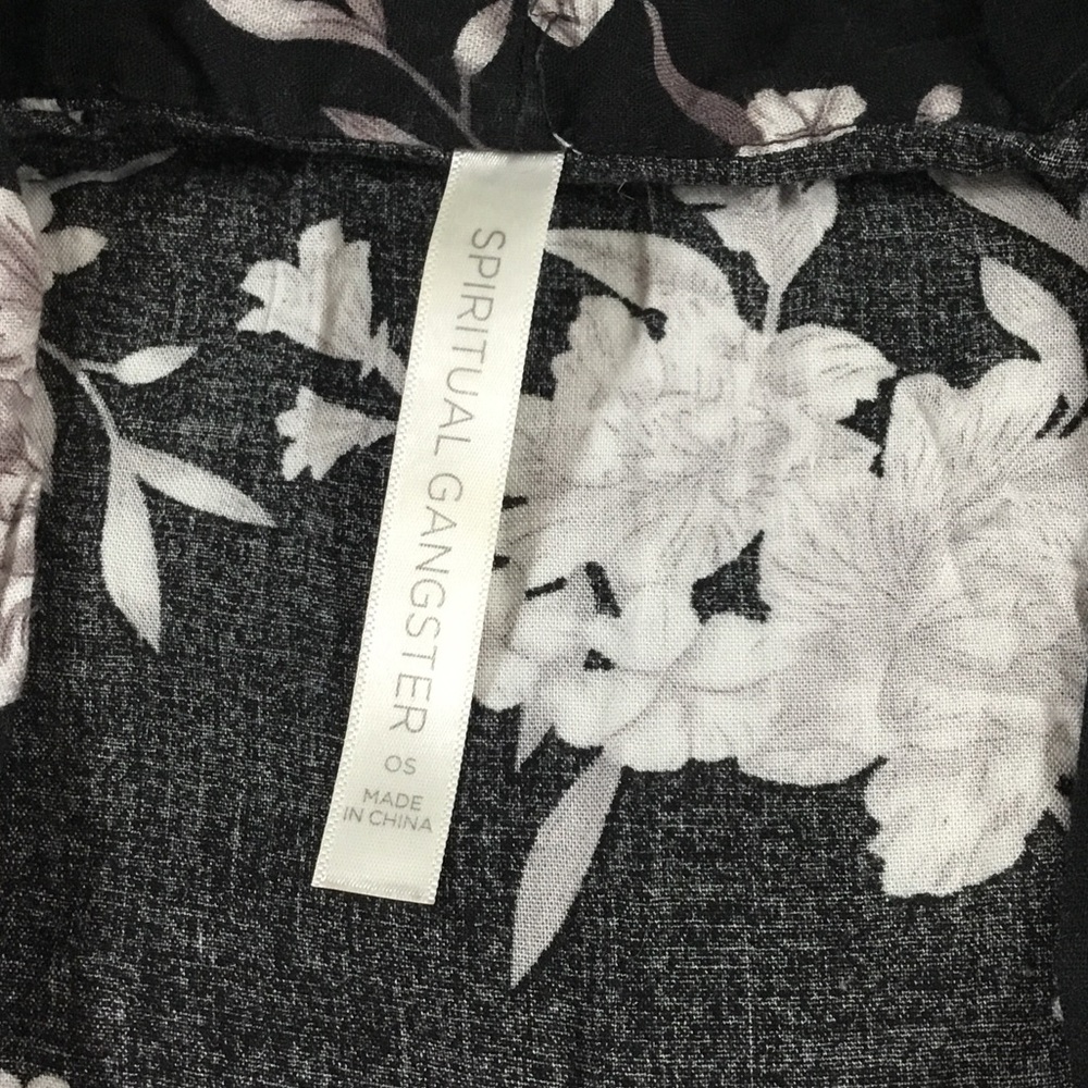 Spiritual Gangster Maya Black Floral Tie-Front Kimono Robe Swimsuit Cover Up OS - Picture 2 of 10